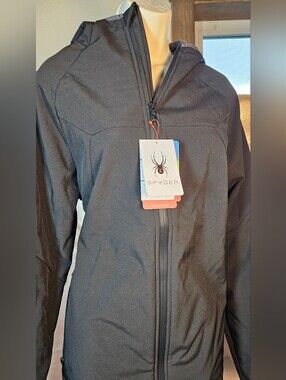 Spyder Women's Hooded Softshell Jacket Black HydroWEB Wind Resistant NWT